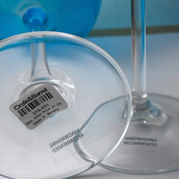 2 Crate & Barrel Gem Wine Glasses – Aqua Balloon Style – 21 oz – Pair Made in Sl - Picture 3 of 10
